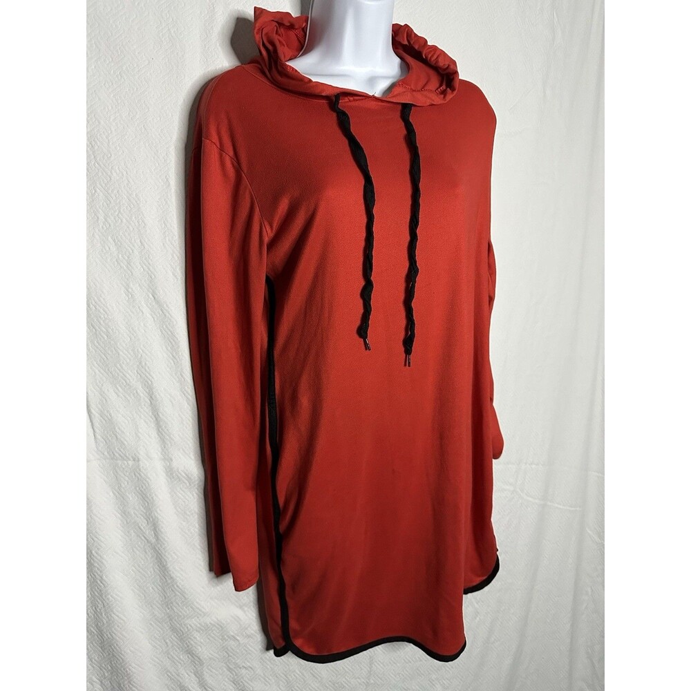 Riley And James, Red Hooded Long Sleeve Long Shirt W/ Black Trim